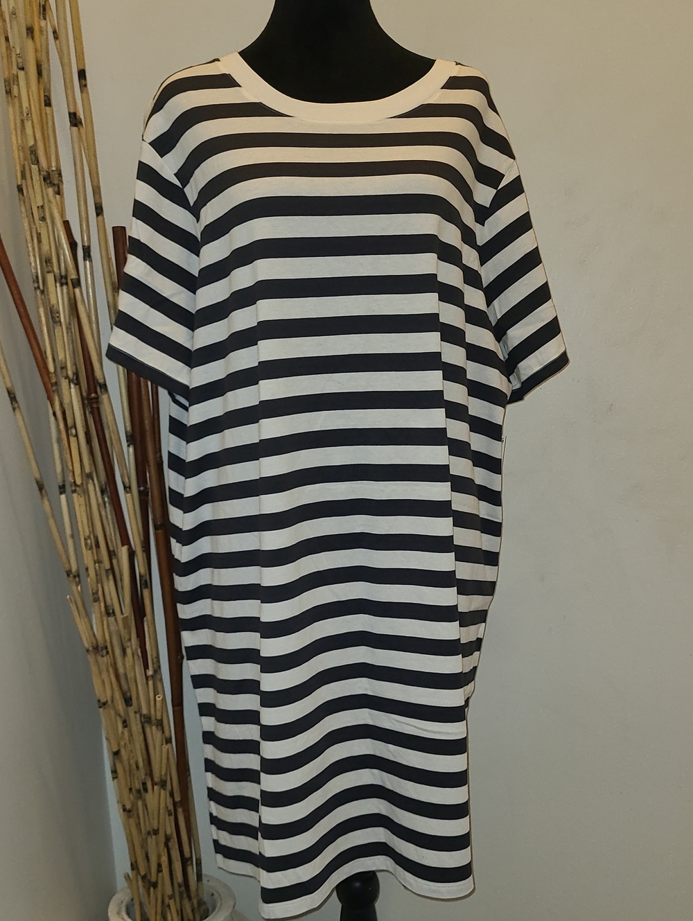 Old Navy Black and Gray Striped Midi Dress